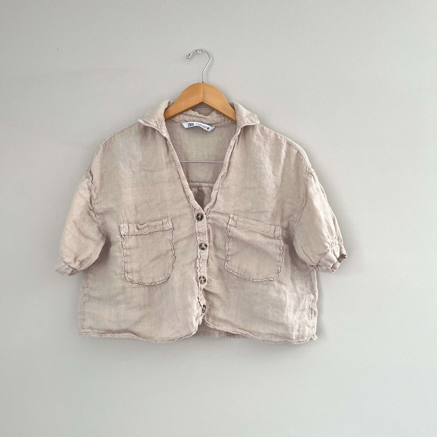 Zara 100% Linen Cropped Button Up Top (S)