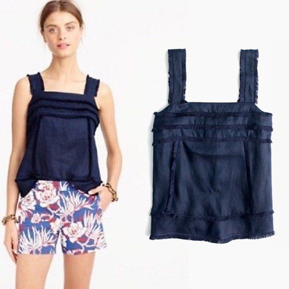 J. Crew Blue Linen Tank Top with Fringe (6)