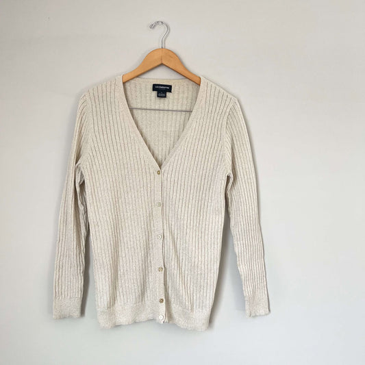 Liz Claiborne Cream and Gold Shimmer Cardigan Sweater (L)