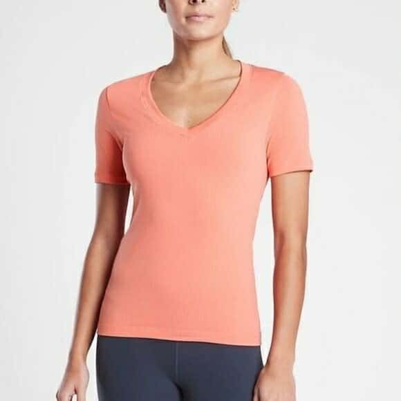 Athleta Renew Seamless V Neck Tee Coral Orange (S)