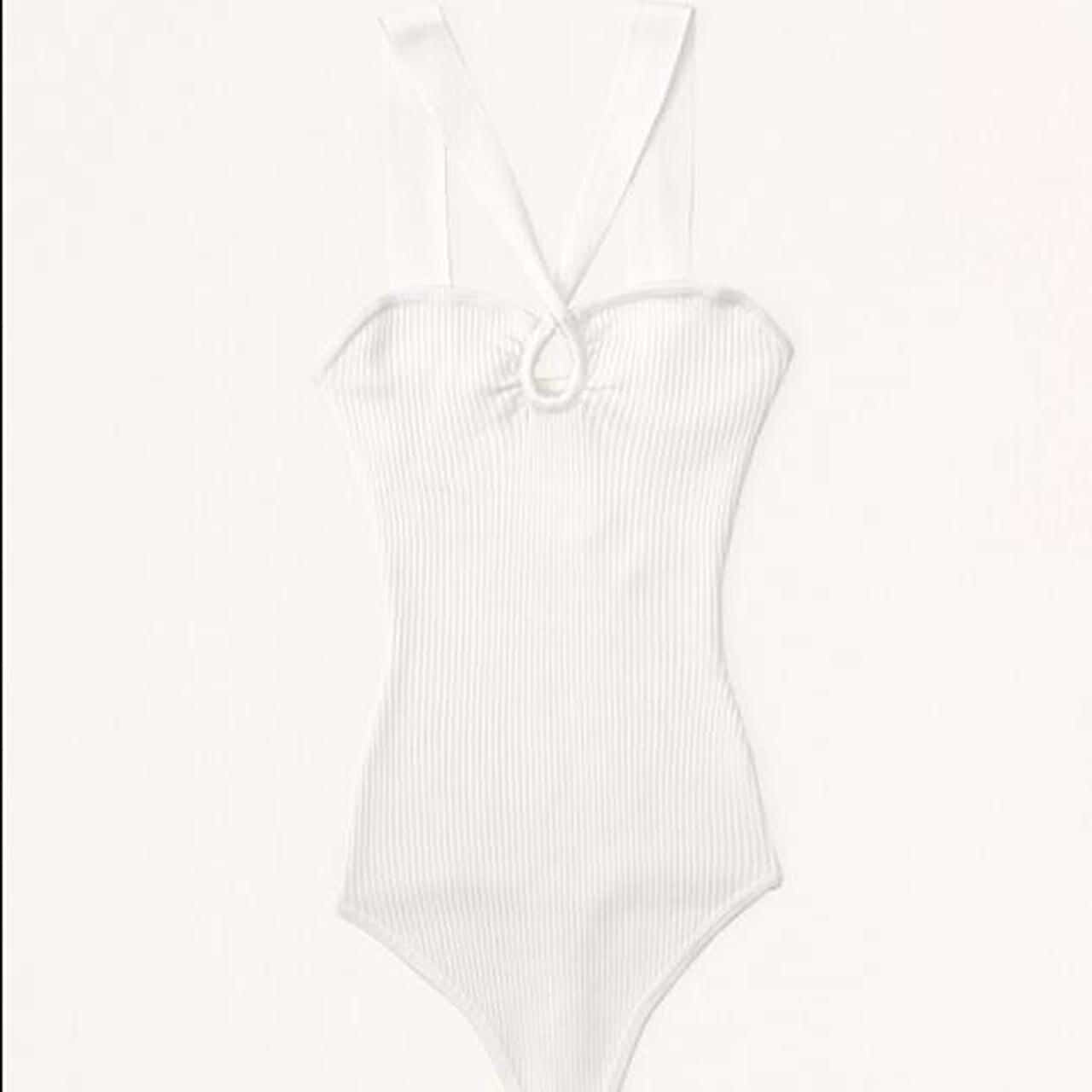 Abercrombie & Fitch White Ribbed Twist Halter Bodysuit (M)