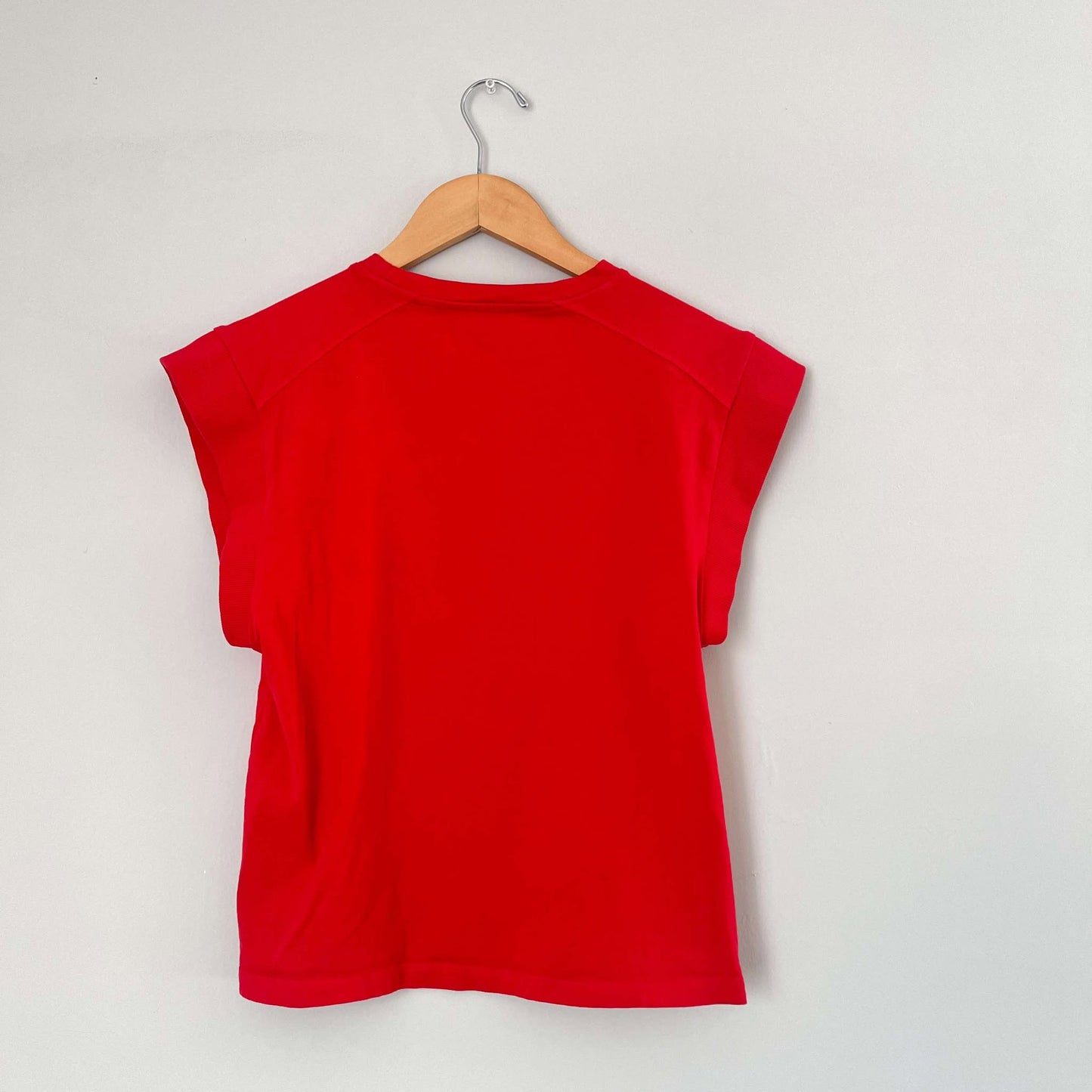 Zara Red Plain Rib Cotton Tshirt with Tab (XS)