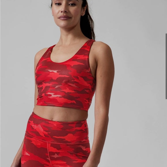 - Athleta Red Camo Ultimate Printed Crop Top Sports Bra (XL)