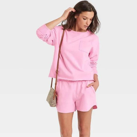 - Universal Thread French Terry Pink Two Piece Set Sweatshirt and Shorts