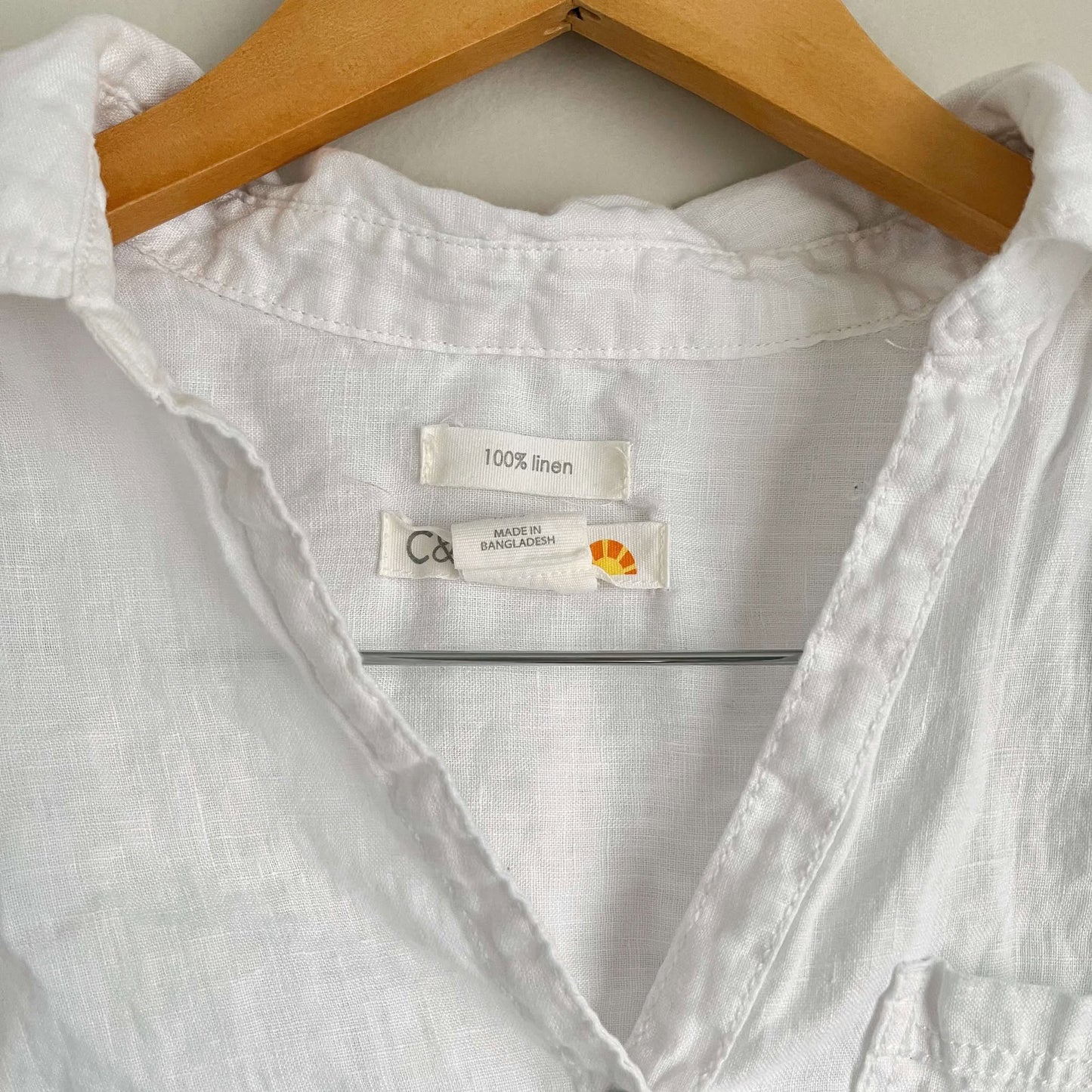 - C&C California White 100% Linen Button Up Short Sleeve Top Size Small