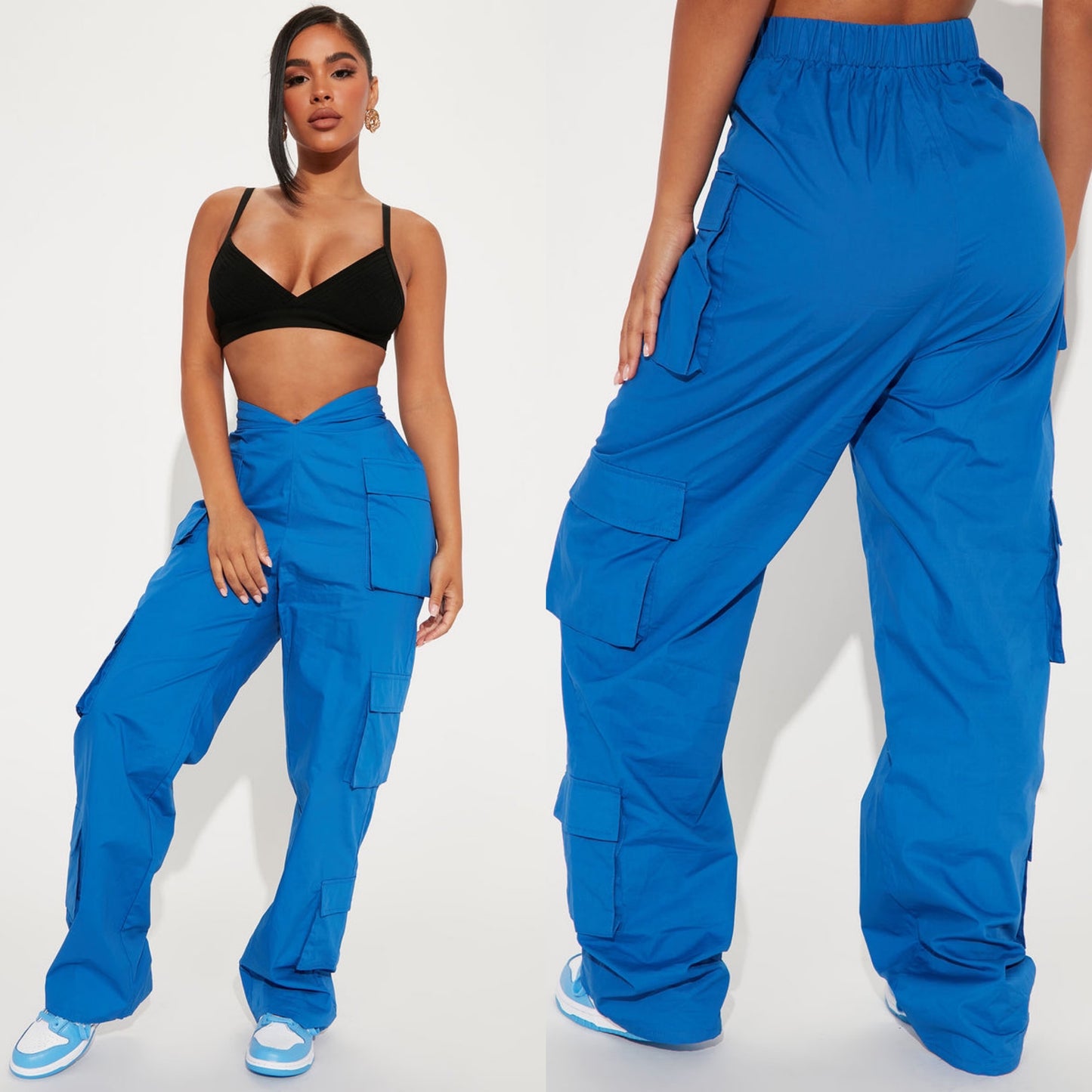 Fashion Nova Blue Main Character Cargo Parachute Pants (XL)